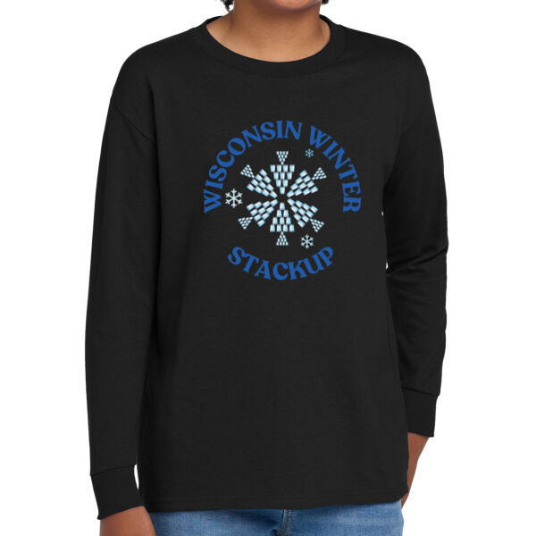 Wisconsin Winter Stackup - Youth Heavy Cotton 100% Cotton Long Sleeve T Shirt Thumbnail